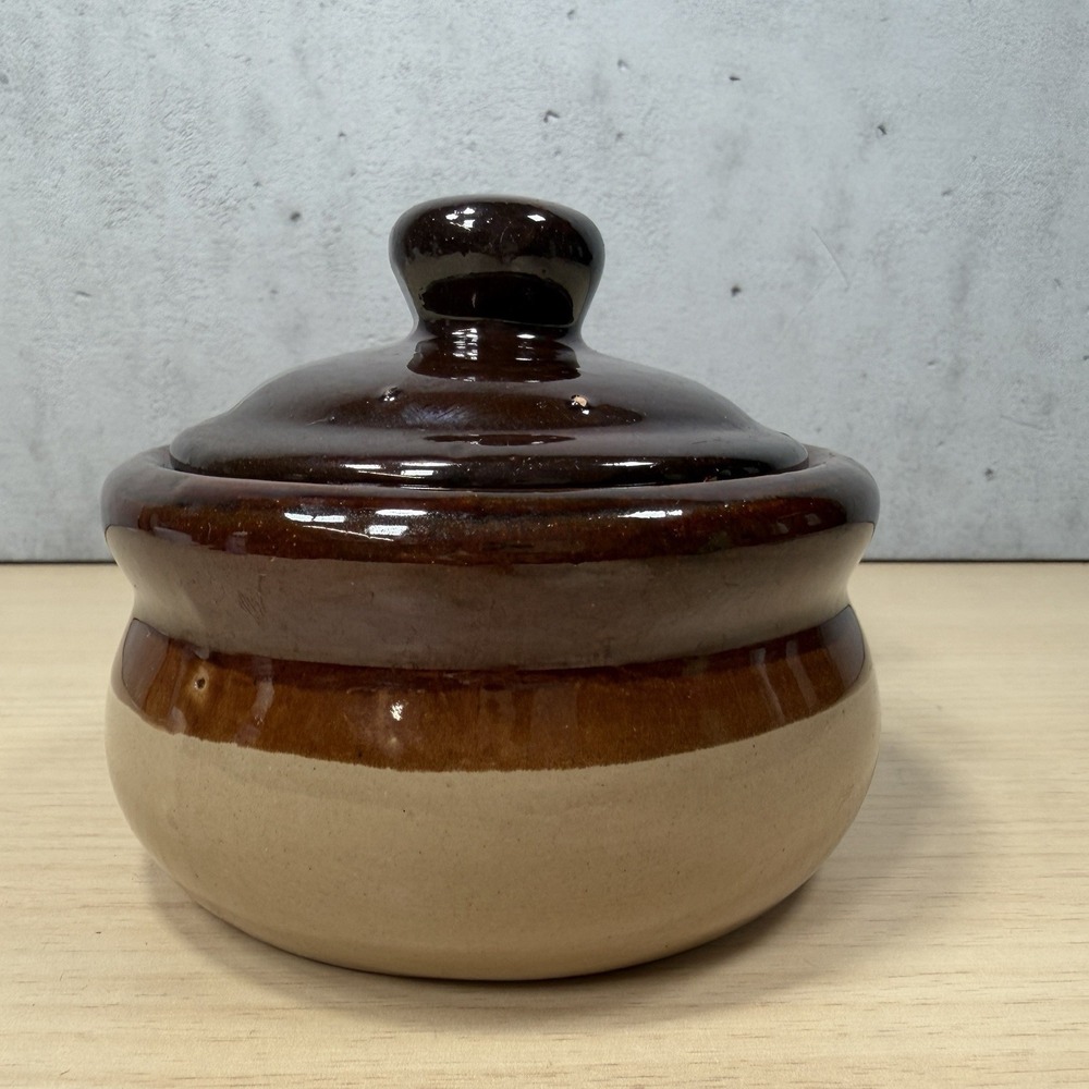 Vintage French Onion Soup Crock Handled Bowls with Lid Brown Glazed (1) - Picture 3 of 13